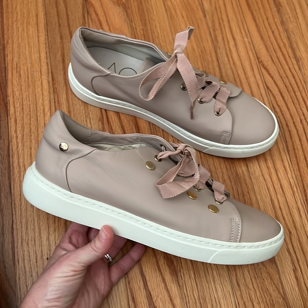 Attilio Giusti Leombruni AGL Blush/Beige Gold Studded Lace-Up Sneakers 39